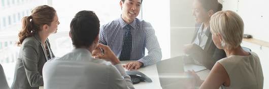 A group of business people in a meeting.